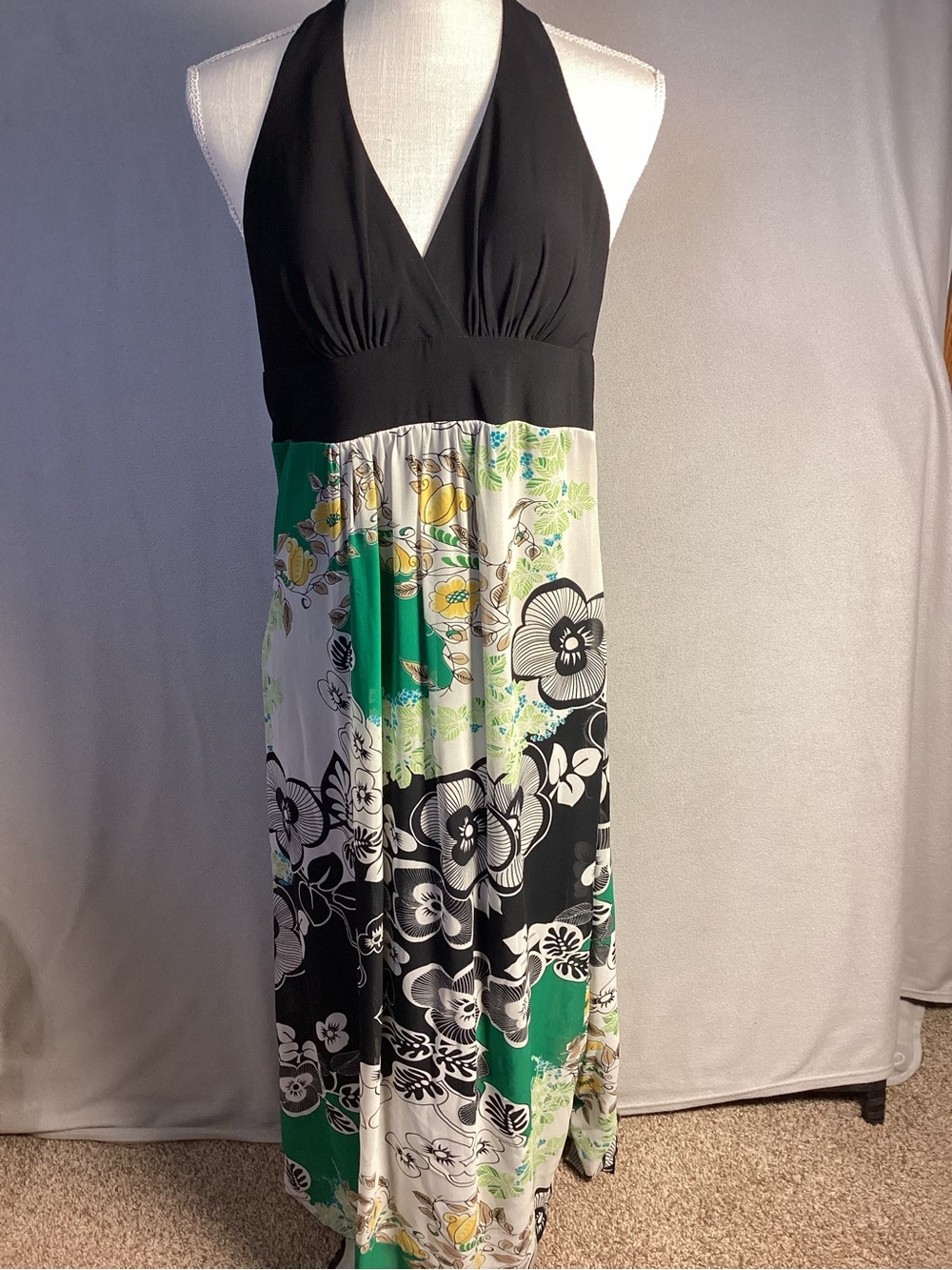 Bisou Bisou Michele Bohbot Halter Maxi Dress Sz 14 Floral Padded Y2K Festival